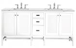 72 Inch Glossy White Double Sink Bath Vanity with Quartz Top