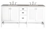 72 Inch Double Sink Vanity in Glossy White with Gray Quartz