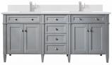 *72 Inch Urban Gray Double Sink Bathroom Vanity White Quartz