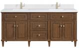 72 Inch Walnut Double Sink Bathroom Vanity White Quartz Top