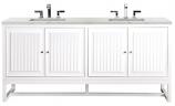 72 Inch White Double Sink Bath Vanity Pearl Quartz Top Floating or Freestanding