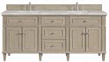 72 Inch Whitewashed Oak Double Sink Vanity Silver Quartz