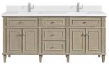 72 Inch Whitewashed Oak Double Vanity White Quartz Top