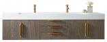 73 Inch Floating Double Sink Ash Gray Vanity Gold Accents