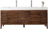 73 Inch Walnut Double Sink Bathroom Vanity Glossy White Top