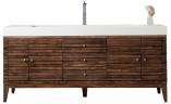 73 Inch Walnut Single Bathroom Vanity Glossy White Stone Top