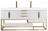 73 Inch White Double Sink Bathroom Vanity Gold Metal Stand