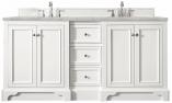 74 Inch Double Sink Bright White Bath Vanity Silver Quartz