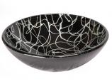 17 Inch Black and Silver Streamers Round Glass Vessel Sink