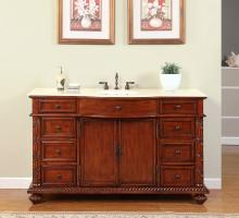 60 Inch Red Oak Large Single Sink Bathroom Vanity with Marble