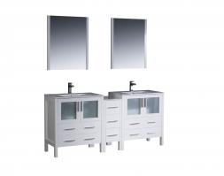 72 Inch Double Sink Bathroom Vanity in White with Ceramic Top