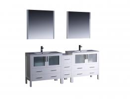 84 Inch Double Sink Bathroom Vanity in White with Ceramic Top