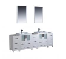84 Inch Double Bathroom Vanity in White with Side Cabients