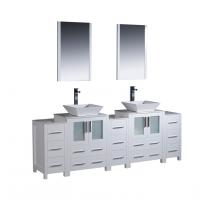 84 Inch Double Vessel Sink Bathroom Vanity in White with Side Cabients
