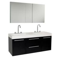 54.25 Inch Black Modern Double Sink Bathroom Vanity with Medicine Cabinet