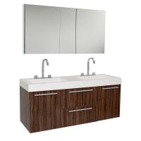 54.25 Inch Walnut Modern Double Sink Bathroom Vanity with Medicine Cabinet