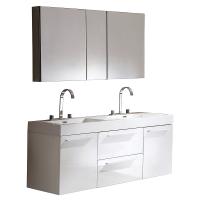 54 Inch White Modern Double Sink Bathroom Vanity