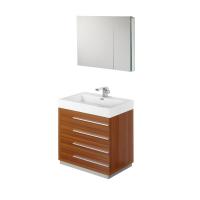 30 Inch Teak Modern Bathroom Vanity with Medicine Cabinet