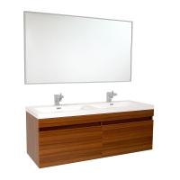 56.5 Inch Teak Modern Bathroom Vanity with Wavy Double Sinks