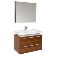31.25 Inch Teak Modern Bathroom Vanity with Medicine Cabinet