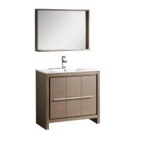35.5 Inch Gray Oak Single Sink Bathroom Vanity with Mirror