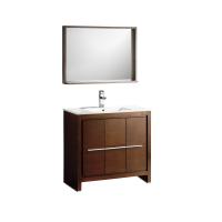 35.5 Inch Single Sink Bathroom Vanity in Wenge Brown with Matching Mirror
