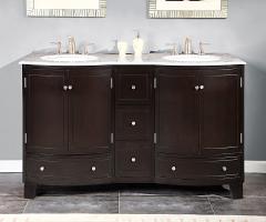 60 Inch Espresso Double Sink Bathroom Vanity with White Marble