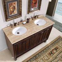 55 Inch Small Furniture Style Double Sink Vanity with Travertine
