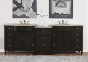 95 Inch Modern Espresso Double Sink Bath Vanity with Travertine