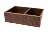 33 Inch Hammered Copper Kitchen Double Apron Sink