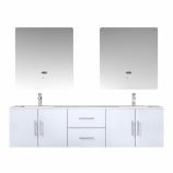 72 Inch Double Sink Wall Mounted Bathroom Vanity in Glossy White