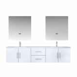 80 Inch Double Sink Wall Mounted Bathroom Vanity in Glossy White