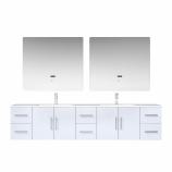 84 Inch Double Sink Wall Mounted Bathroom Vanity in Glossy White