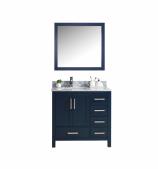 36 Inch Single Sink Bathroom Vanity In Navy Blue with Offset Left Side Sink