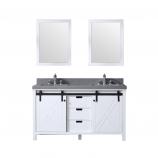 60 Inch Small White Double Sink Bathroom Vanity with Barn Style Doors