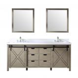 80 Inch Double Sink Bathroom Vanity in Ash Gray with Barn Door Style Doors