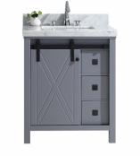 30 Inch Single Sink Bathroom Vanity in Dark Gray with a Barn Door Style Door