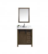 30 Inch Single Sink Bathroom Vanity in Rustic Brown with a Barn Door Style Door