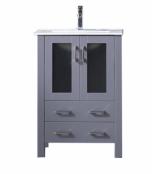 24 Inch Single Sink Bathroom Vanity in Dark Gray with Frosted Glass Doors