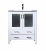 30 Inch Single Sink Bathroom Vanity in White with Frosted Glass Doors