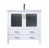 36 Inch Single Sink Bathroom Vanity in White with Frosted Glass Doors