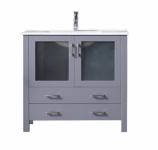 36 Inch Single Sink Bathroom Vanity in Dark Gray with Frosted Glass Doors