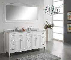 72 Inch Double Sink Bathroom Vanity with Carerra White Marble Top