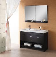 47 Inch Modern Double Sink Bathroom Vanity in Espresso with Open Shelf