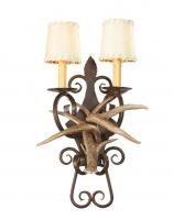 *2 Light Coues Deer Antler Wall Sconce With Wrought Iron Back Plate