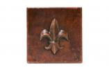 4 Inch Hammered Copper Fleur De Lis Tile Package of 4