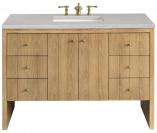 48 Inch Light Natural Oak Single Sink Bath Vanity Quartz Top