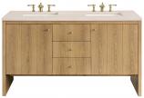 60 Inch Natural Oak Double Sink Bathroom Vanity Quartz Top