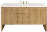 60 Inch Single Sink Bathroom Vanity Natural Oak White Quartz