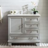 36 Inch Gray Single Sink Bathroom Vanity with White Marble